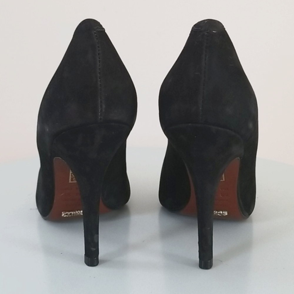 Schutz Black & Tan Pointy Toe Loafer Suede Pumps - Picture 8 of 14